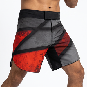 Shorts MMA pour hommes, impression par sublimation, rouge, noir, gris, coupe athlétique, tissu respirant, spandex, polyester, vêtements de sport - Product Image 6