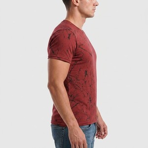 T-shirt décontracté imprimé de qualité supérieure pour hommes, motif marbré élégant, coton doux, coupe ajustée confortable, streetwear tendance - Product Image 4