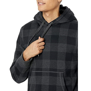 Sweat-shirt à capuche à carreaux pour homme, coupe classique, en flanelle de coton, décontracté, pour l'automne, avec poche avant et capuche à cordon - Product Image 4
