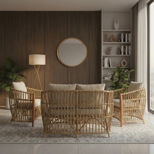 Modern Natural Rattan Eco-Friendly Waterproof Cushion Accent <b>Dining</b> Chair Handcrafted Minimalist Wicker <b>Armchair</b> Luxury Hotel - Product Image 3