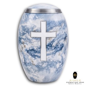 Cross Blue American/European Eco-Friendly Durable Cremation Urn for Human Ashes Christian Memorial 10 Inches Premium Quality - Product Image 2