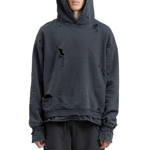 Sweat à capuche d'hiver pour homme, style streetwear, avec broderies et patchs effet usé, logo personnalisé, en coton molletonné oversize, effet usé - Product Image 2