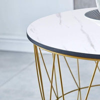 S/3 maison moderne rond en métal doré panier placage fraude marbre haut Accent côté maison et bureau Tables d'extrémité de nidification avec ensemble de rangement