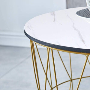 S/3 maison moderne rond en métal doré panier placage fraude marbre haut Accent côté maison et bureau Tables d'extrémité de nidification avec ensemble de rangement - Product Image 3