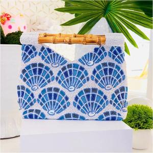 Sac fourre-tout en toile brodée vert et blanc avec poignée en bambou, sac promotionnel tendance, motif personnalisé - Product Image 6