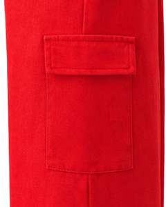 Pantalon cargo ample rouge vif pour femme, taille élastique, en molleton décontracté, coupe ample, streetwear, confortable, pour l'hiver - Product Image 3