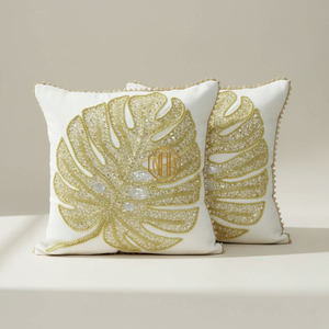 Housse de coussin élégante à motifs carrés brodés et perlés pour canapé moderne, décoration de la maison - Product Image 4