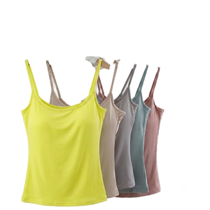 Camiseta sin mangas informal para mujer, camisola sin costuras con relleno, chaleco de yoga, viscosa/algodón suave, transpirable, ropa de primera calidad - Product Image 1