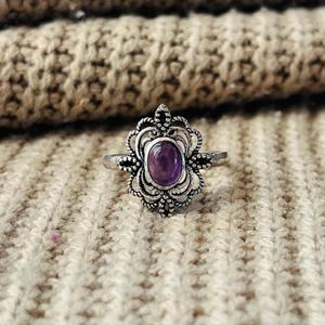 Boho Amethyst Ethnic Brass <b>Ring</b> Silver Plated Flower Womens <b>Statement</b> <b>Ring</b> Vintage Wholesale <b>Ring</b> - Product Image 1