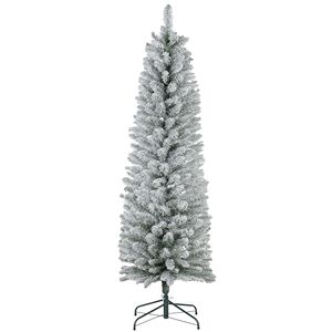 Albero di Natale Artificiale a Forma di Matita 5ft con Rami Innevati e Base in Metallo per Decorazioni Natalizie - Product Image 1