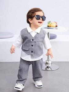 ชุดสูทเด็กผู้ชายแบบไม่สมมาตร 3 ชิ้น (เสื้อกั๊ก เสื้อเชิ้ต และกางเกง) - Product Image 6