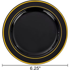 Platos Desechables Premium Negros y Dorados de 6.25 Pulgadas para Postres, Ensaladas, Aperitivos y Pasteles Pequeños, Paquete de 00 Unidades, Platos de Plástico Negros y Dorados - Product Image 3