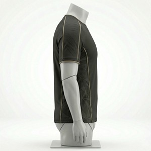 Maillot de football pour hommes en gros, haute qualité, noir mat, anti-humidité, manches courtes, imprimé, pour entraînement, avec passepoil doré - Product Image 6