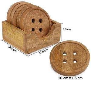 Ensemble de sous-verres en bois écologiques avec design bouton, sous-verres ronds en bois naturel pour tables de café, de salle à manger et de cuisine - Product Image 4