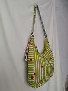 Green Solid Quilted Cotton <b>Tote</b> <b>Bag</b> with Red Hearts Zipper & Open Closure <b>Summer</b> Fashion Women's Handbag All Seasons Daily Use - Product Image 4