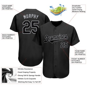 Maillot de baseball authentique antibactérien de qualité supérieure OMMiZ pour hommes, personnalisé, noir, noir-gris (55) - Product Image 3