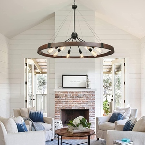Wholesale Wagon Wheel Chandelier Bulk Farmhouse Round Pendant Light Factory Price <b>Retro</b> Edison Bulb Hanging Lamp - Product Image 3