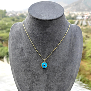 Collier pendentif unisexe plaqué or avec mini-breloque en zircon cubique turquoise, best-seller, monture en collet pour pierres précieuses - Product Image 5