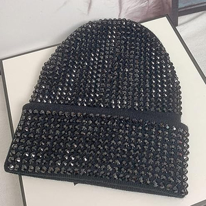 Black Studded Beanie Hat Rib Knit <b>Winter</b> <b>Cap</b> Unisex Soft Warm Stretch Skull <b>Cap</b> Custom Logo OEM Supplier - Product Image 2