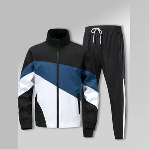 <b>Mens</b> Black Blue <b>White</b> Casual Solid Tracksuit Set Full Zip <b>Jacket</b> Slim Fit Jogger Pants Athletic Training Sportswear Custom Set - Product Image 1