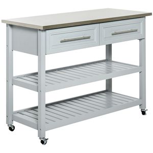 Carrello da Cucina in Acciaio Inossidabile con 2 Cassetti, Grigio, Carrello Multiuso con Ruote - Product Image 1