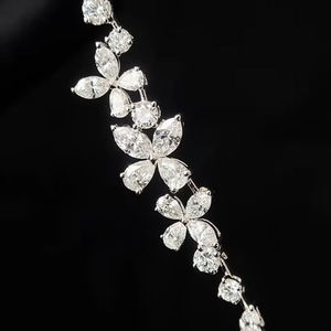 Pulsera de Cadena con Flores de Diamantes para Mujer, Corte Marquesa, Engaste de Garras, Joyería de Lujo para Boda - Product Image 3