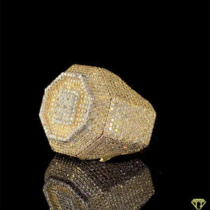 Bague Chevalière Octogonale pour Homme en Or Jaune, entièrement sertie de Diamants de Laboratoire micro-sertis, style Hip Hop - Product Image 4