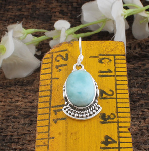 Boucles d'oreilles authentiques en larimar naturel, argent sterling 925, pierres précieuses bleu océan, boucles d'oreilles pendantes, fabricant de bijoux en gros - Product Image 5