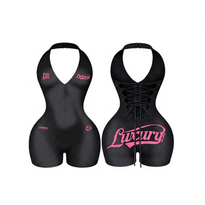 Protect Style Apparels Body sculptant de luxe pour femme, rouge, col licou, sans manches, dos lacé, effet ventre plat, coupe ajustée sexy - Product Image 4