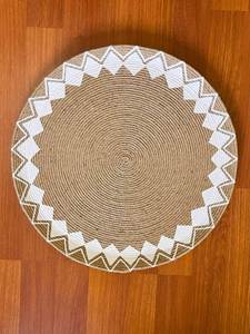 <b>Round</b> Linen Table <b>Mats</b> With Cat Silhouette Design Handmade Cute Bohemian Style Placemats Natural Weave - Product Image 6