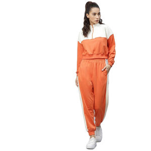 Ensembles pour femmes en tissu côtelé, ensemble de survêtement uni avec poignets, sweat à capuche court avec décoration boutonnée, vêtements de sport, survêtements - Product Image 4