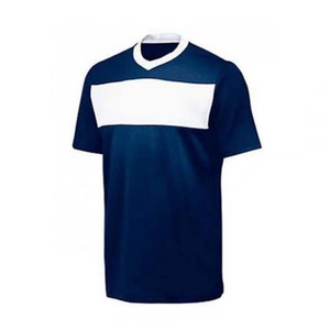 Camiseta de Fútbol para Hombre, Cuello en V, Azul Marino, Manga Corta, Bloques de Color, Absorbe la Humedad, Ropa Deportiva, Corte Regular para Adultos - Product Image 1