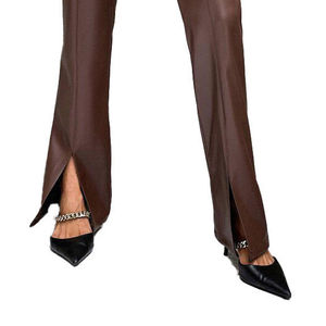 Jean slim taille haute effet cuir PU noir pour femme, coupe ajustée, devant plat, effet push-up - Product Image 5