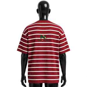 Camiseta NEXTEX Unisex con Rayas Audaces Rojas y Blancas, Cuello Redondo, Algodón Suave, Estilo Casual - Product Image 2