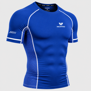 Warpro Men's Blue <b>Compression</b> Rash Guard Short Sleeve Quick Dry Athletic <b>Shirt</b> for MMA BJJ Workout Adults - Product Image 3
