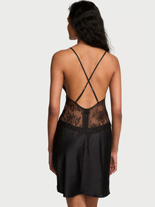 Camisón de encaje de seda negro para mujer, sin mangas, hasta la rodilla, lencería, tela satinada suave, ropa de verano - Product Image 5