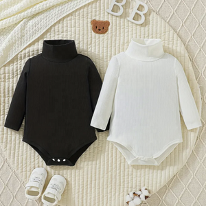 Col haut décontracté bébé barboteuse hiver body à manches longues côtes tricoté tissu imprimé lettre conception bouton pression pour des sorties chaudes - Product Image 5