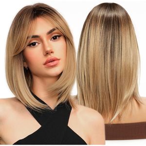 Parrucca sintetica corta bionda con frangia per donna, resistente al calore - Product Image 1