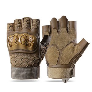 Gants de sport en cuir demi-doigts avec paume à motif hexagonal et fermeture auto-agrippante unisexe pour l'été - Product Image 1