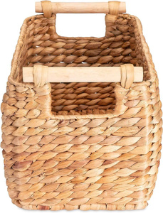 Handmade Modern Bohemian <b>Small</b> Rectangular Storage <b>Basket</b> Woven Wood Trunk Water Hyacinth <b>Handles</b> Multifunctional Home Organiser - Product Image 3