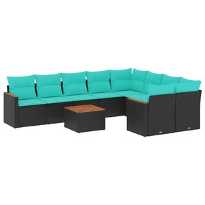 Set divano da 10 pezzi in Poly Rattan nero con cuscini elegante collezione di mobili da esterno - Product Image 2