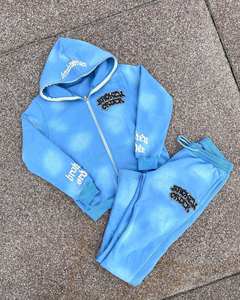 Custom Vintage Wash Full Zip <b>Hoodie</b> Sweatpants Set <b>Lightweight</b> Cotton Blend Solid Casual Streetwear Logo Size Packaging - Product Image 1