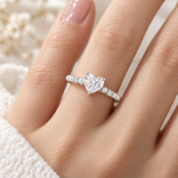 Heart Center 925 Sterling Silver Zircon Ring with White Bead Shoulders and Clear Round Accents