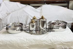 Royal Hammered Silver <b>Serving</b> <b>Set</b> Decorative 6-Piece Pot <b>Set</b> with <b>Serving</b> Tray & Canisters Handcrafted Indian Kitchenware Export - Product Image 3