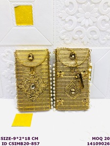 Gold Metal Clutch Bag With Floral Beading Sparkling Evening Party <b>Handbag</b> Rectangle Shape Chain Strap Flap Closure mobile sling - Product Image 4
