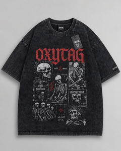 Heavyweight Vintage Acid Wash <b>T</b> <b>Shirt</b> Custom Graphic Streetwear Men Oversized Skeleton Print <b>Gothic</b> Style Cotton Apparel Tee - Product Image 1