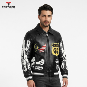 Veste universitaire en toile avec logo personnalisé pour hommes, style streetwear, broderie noire, respirante, coupe-vent, 100% coton - Product Image 3