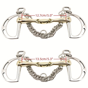 Élégant mors de cheval en acier inoxydable avec anneau en D, embout en silicone, chaîne de mâchoire et conception à trois sections articulées - Product Image 3
