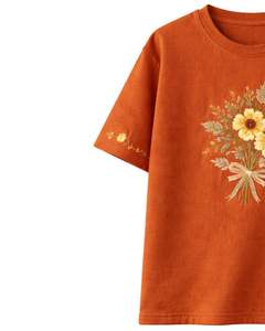 T-shirt personnalisé pour femme, imprimé floral, couleur rouille, en coton doux, col rond, manches courtes, décontracté, léger et confortable pour l'été - Product Image 3