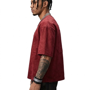 SUQAINA FASHION GARMENTS Camiseta de Hombre, Corte Regular, Color Granate, Manga Corta, Cuello Redondo, Estilo Urbano, Tejido con Relieve, 100% Algodón - Product Image 3